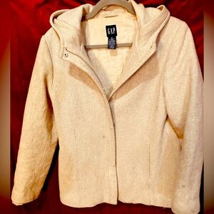 Gap Beige Wool Blend Hooded Coat, Size M